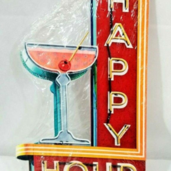 18" Happy Hour Club drink nostalgic gift Neon Style in USA Steel Sign AD Bar - Picture 4 of 4